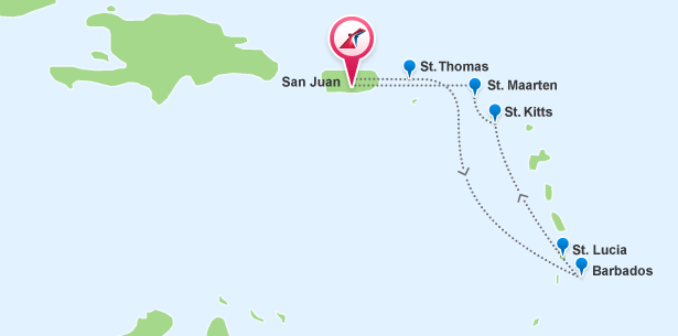 Cruises from San Juan, Puerto Rico to Southern Caribbean - Cruise Ports Itinerary