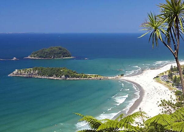 Aerial view of beaches in Tauranga, New Zealand