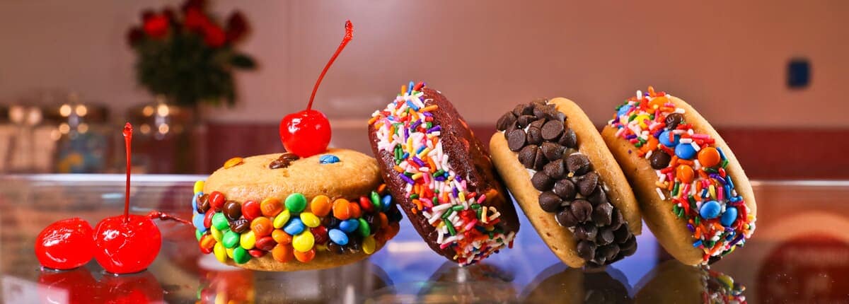assorted ice cream cookie sandwiches from cherry on top