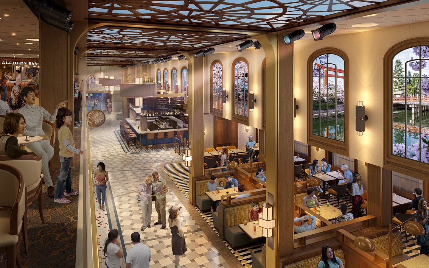 a digital rendering shows guests spending time at the gateway zone