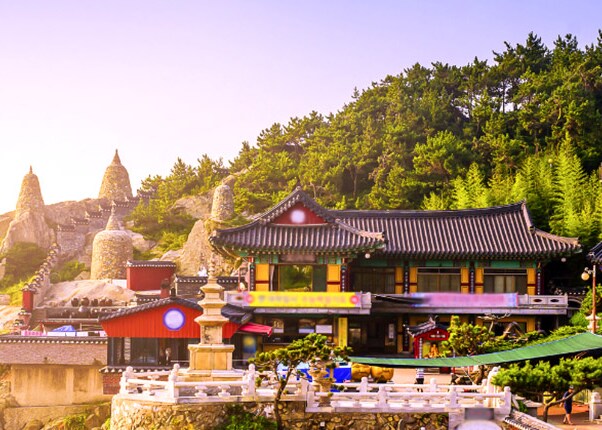 haedong yonggungsa temple on rocky coastline in busan surrounded by lush trees