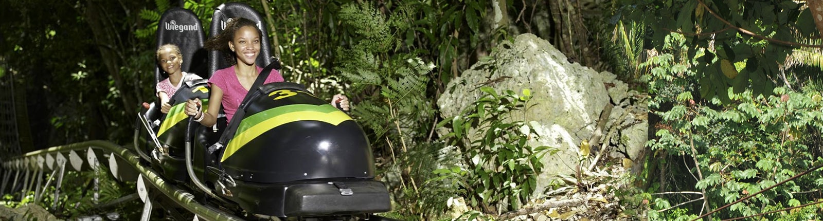 Riding down the bobsled track in Falmouth, Jamaica