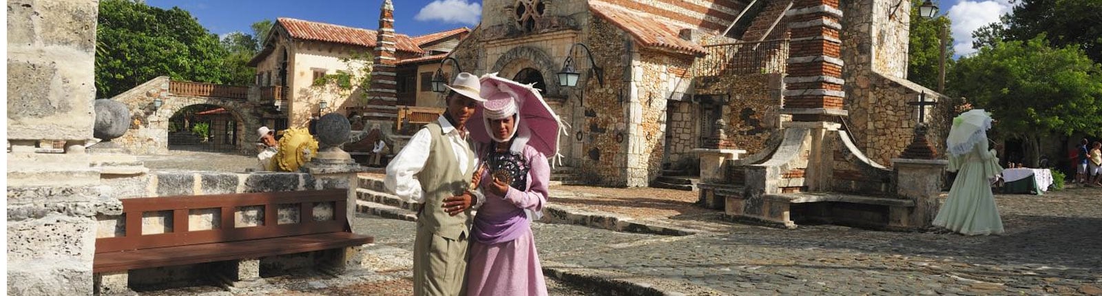 Couple posing for a picture in Altos de Chavon in La Romana, Dominican Republic