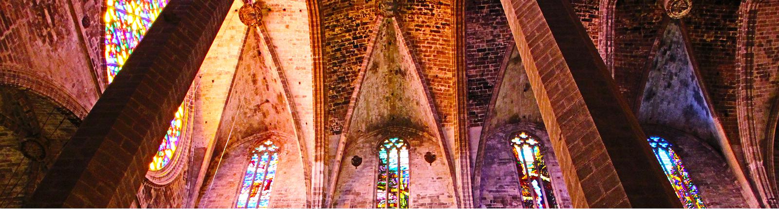 Stained glass and architecture inside the Cathedral of Santa Palma in Palma de Mallorca