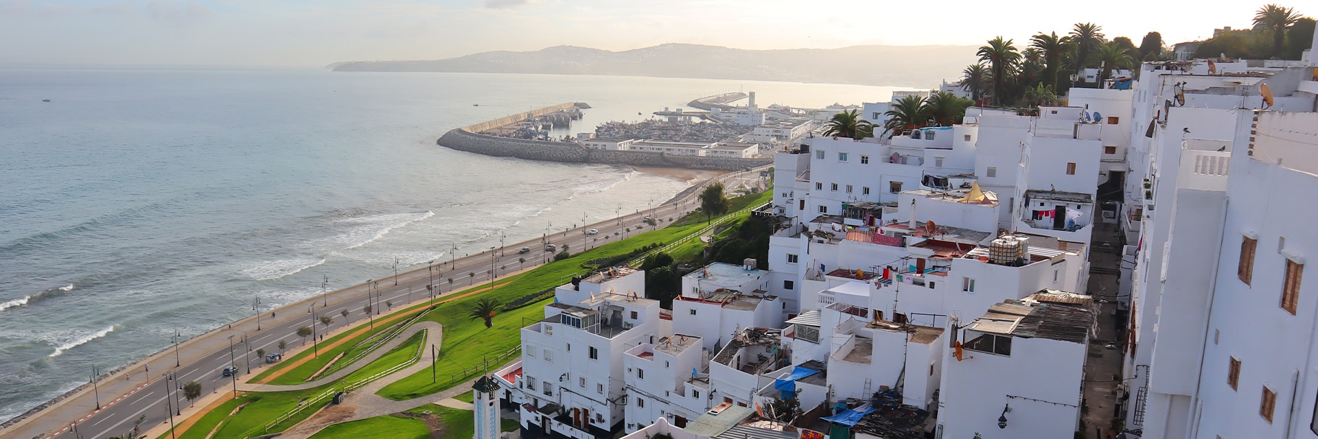 view of the white buildings along the coast of tangier