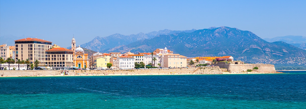 view of the coastline and beautiful aqua mediterranean sea in ajaccio, corsica