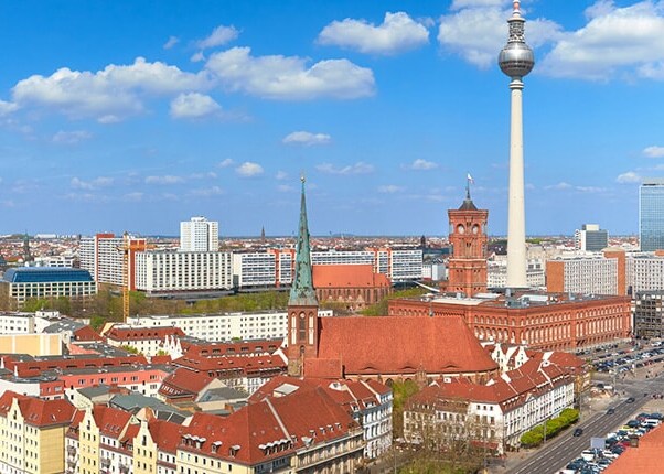 view of the berlin cityscape on a sunny day