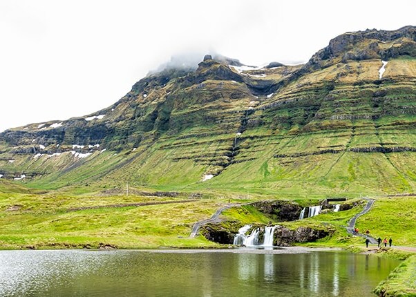 green mountains and icy caps of grundarfjordur, iceland