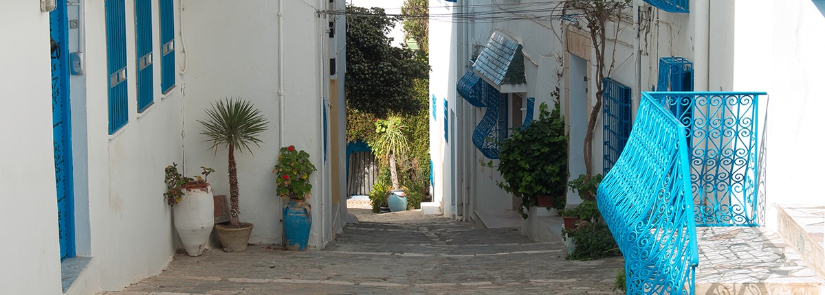 white and blue alley of La Goulette 