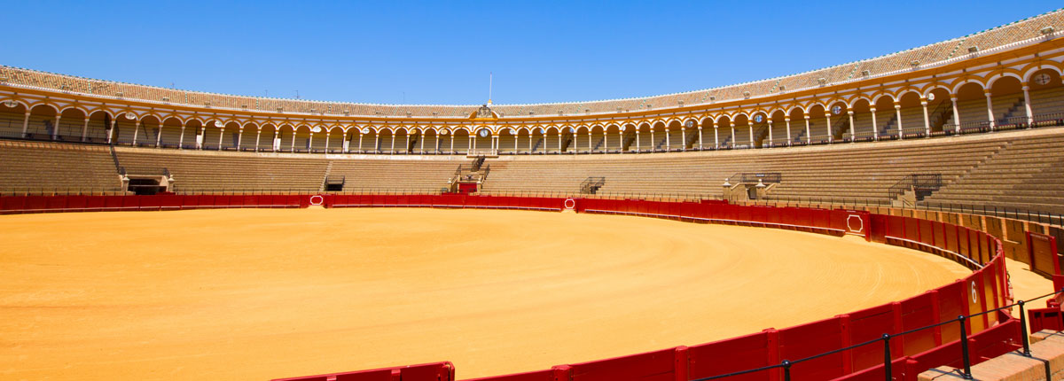 the interior of a bullfighting ring in Spain. 