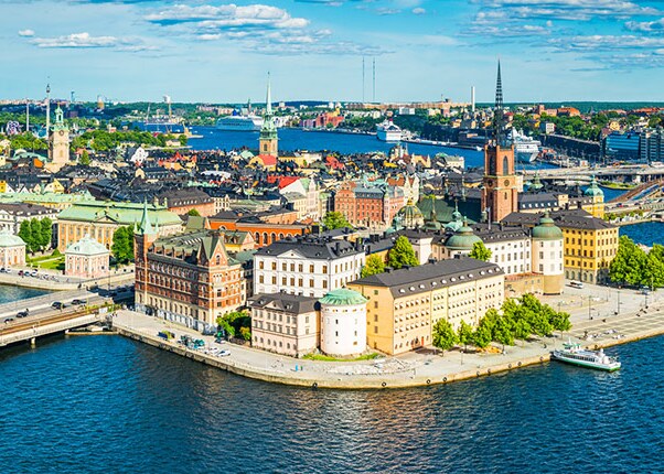 aerial view of the stockholm cityscape on a bright day
