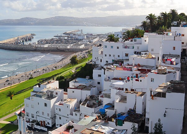 view of the white buildings along the coast of tangier