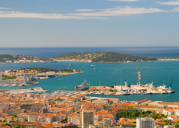 aerial view of toulon, france on a bright day