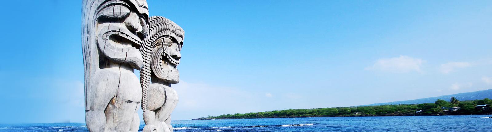 Historical Hawaiian carvings in the blue oceans of Kona, Hawaii