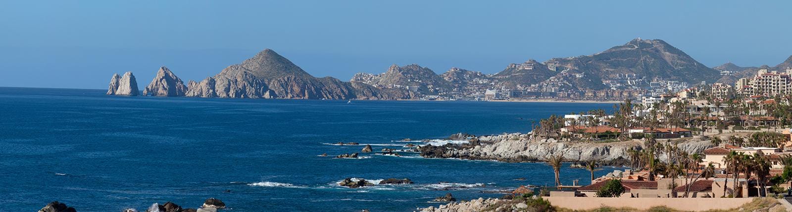 View of the mountainous region of Cabo San Lucas along the coast