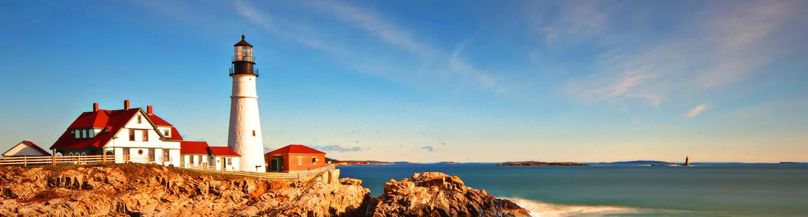 A lighthouse on the city coast of Portland, Maine