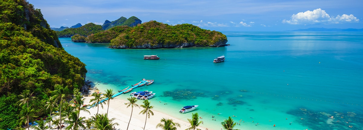 small lush green islands are located off the coast of koh samui