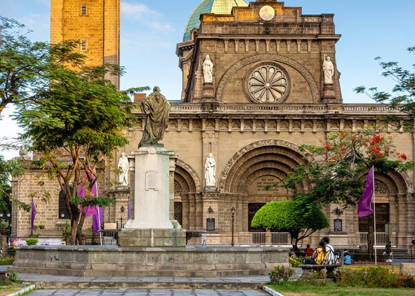 beautiful view of the facade of manila cathedral in manila, philippines  