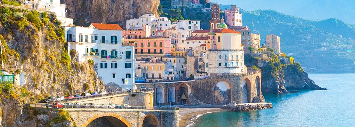 the almafi coast and it's colorful buildings outside of naples, italy