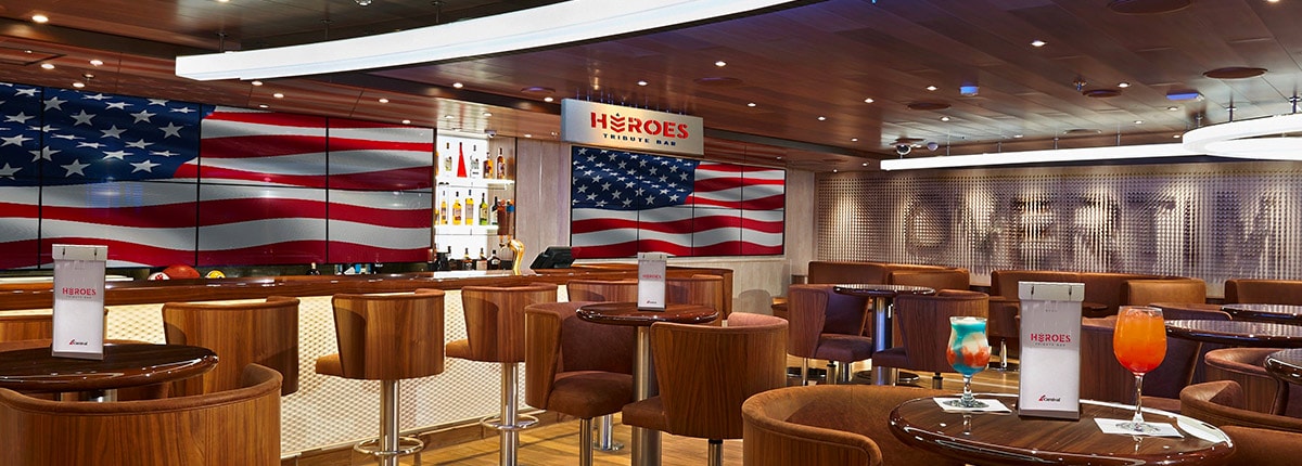 view of the heroes tribute bar onboard carnival panorama