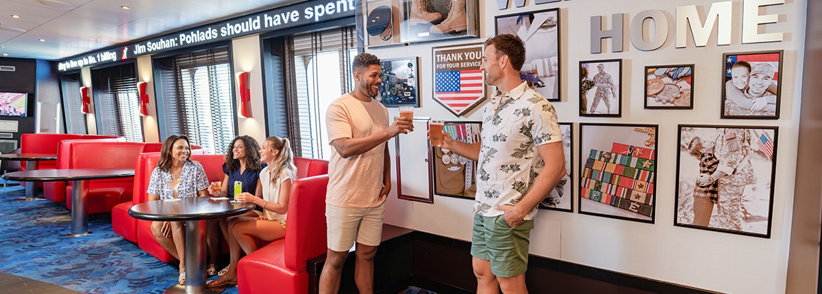 five friends gather for a drink at heroes tribute bar lounge