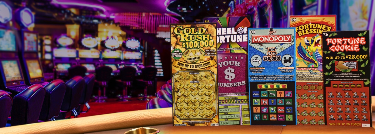 five scratch off cards are on display