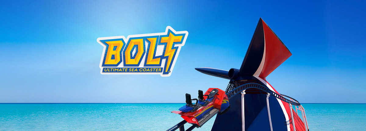 bolt ultimate sea coaster making its way around a carnival ship funnel