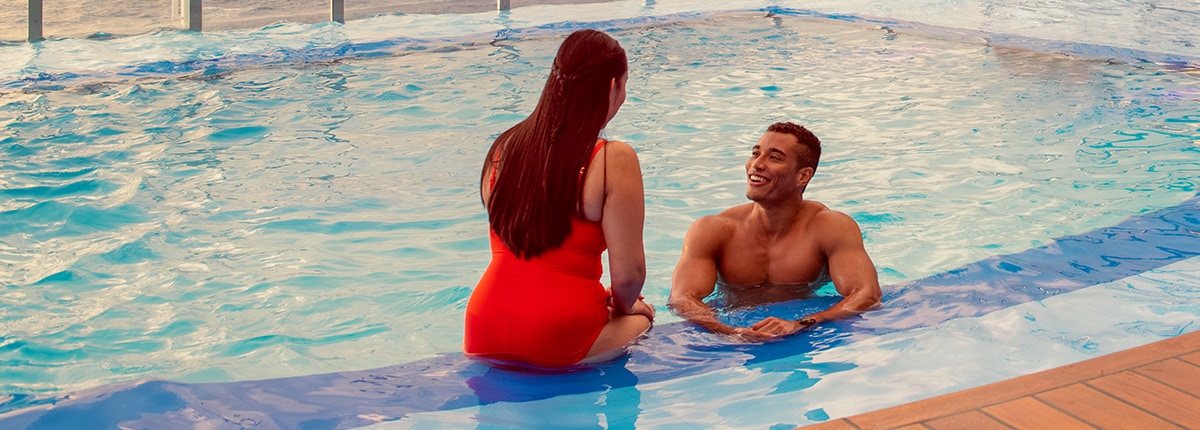 guests spends time together inside of the pool