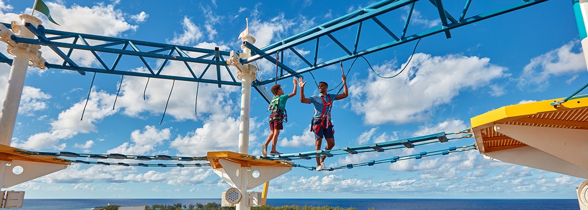 guests walking on the ropes course onboard a carnival cruise ship