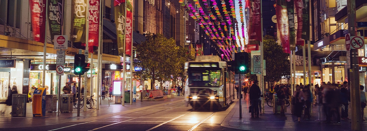 City of Melbourne, Australia at night.