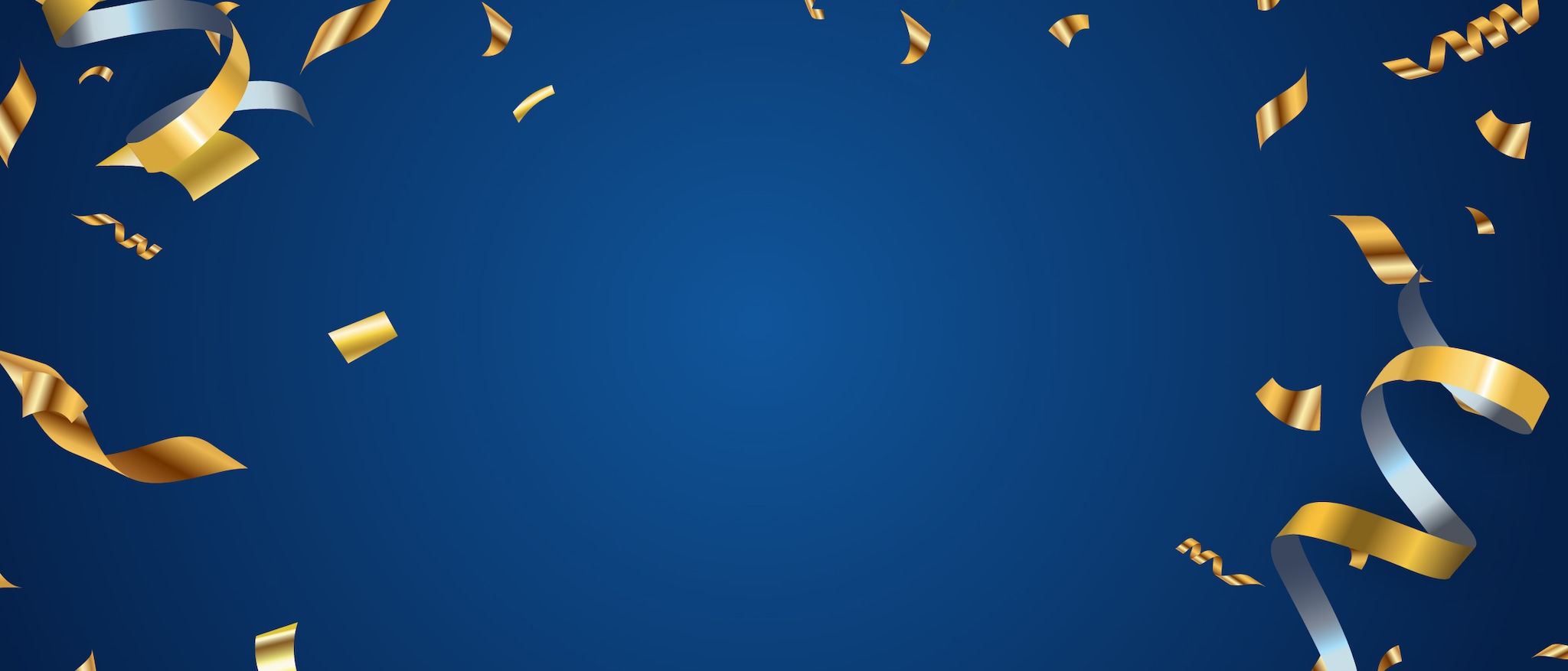 digital confetti and streamers on a blue background