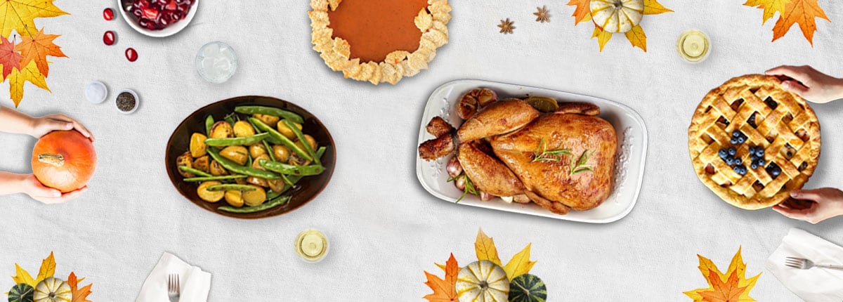 A Thanksgiving dinner table with different dining options
