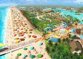 white-sand beach and lagoons surround multiple recreational and leisure locations at celebration key