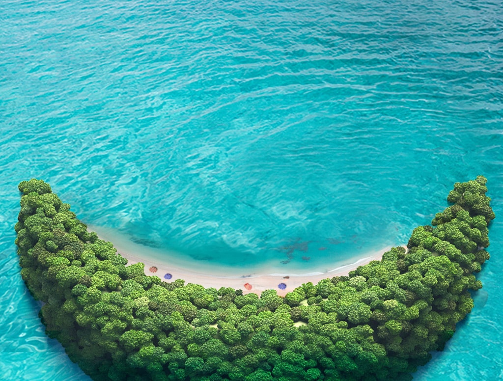 aerial view of half moon cay and beautiful turquoise waters