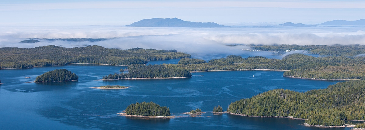 aerial view of the islands on the north coast by prince rupert, canada