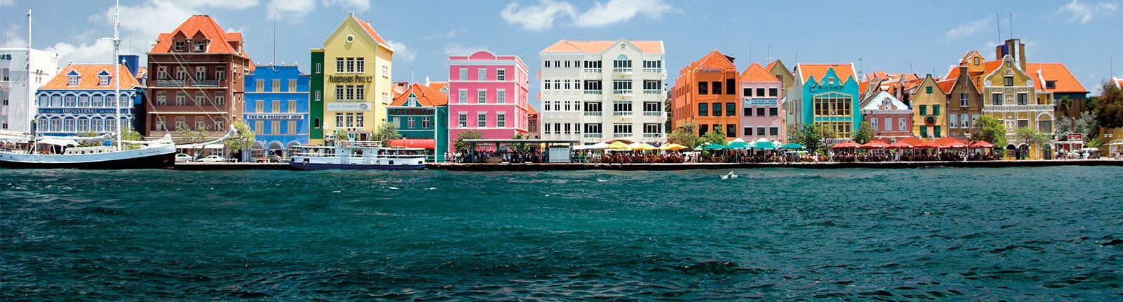 Colorful buildings alongside the waterfront in Curacao