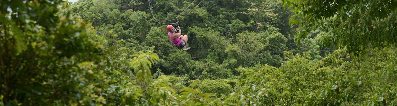 Ziplining through the forest canopy in Limon, Costa Rica