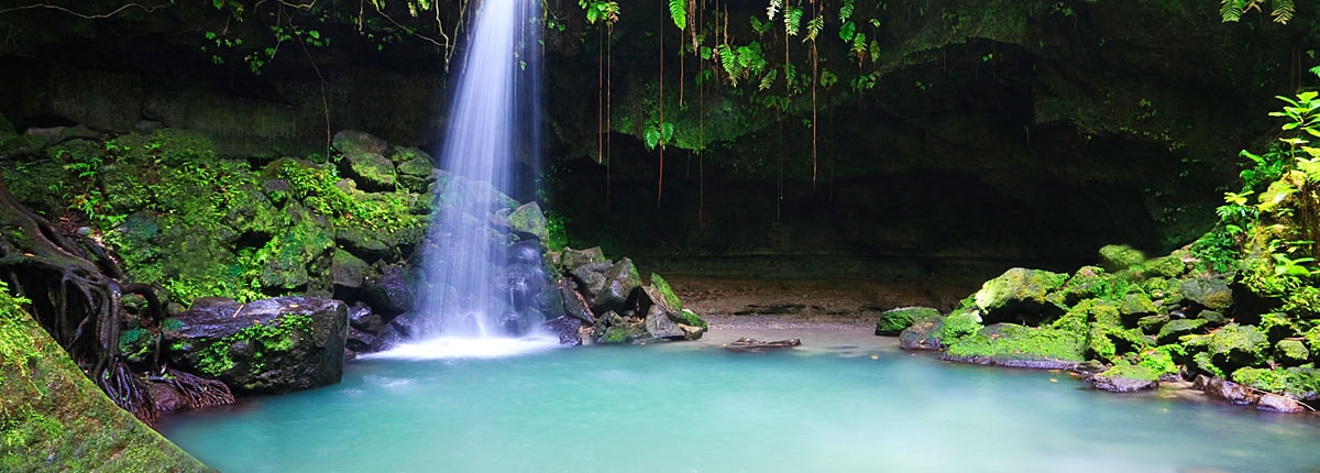 waterfall in the tropical forests of dominica