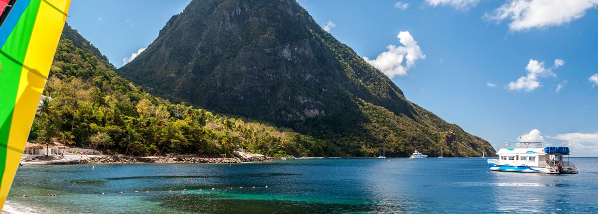 mountain peaks by the beach in st. lucia