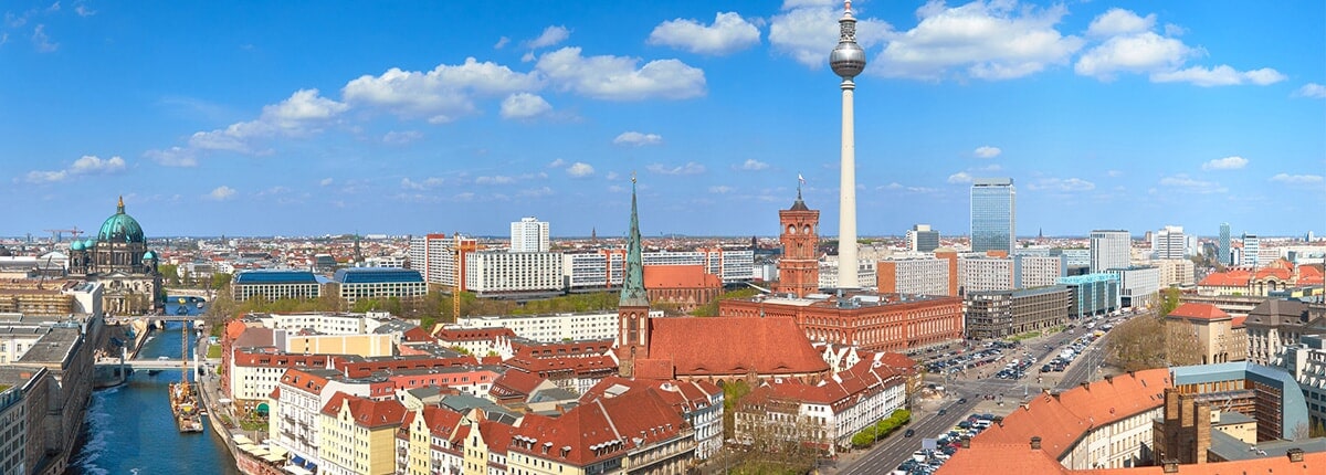 view of the berlin cityscape on a sunny day