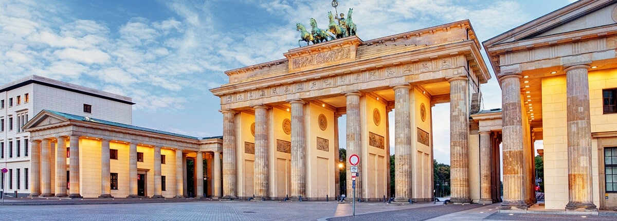 the brandenburg on a bright day in berlin, germany