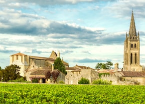 view of vineyards of saint emilion bordeaux vineyards in France