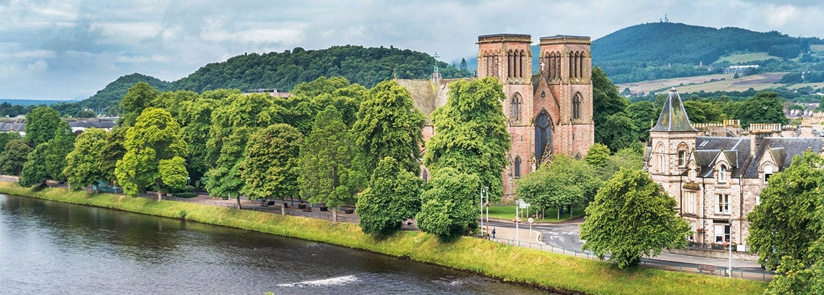 st. andrews cathedral along the river ness in inverness, scotland