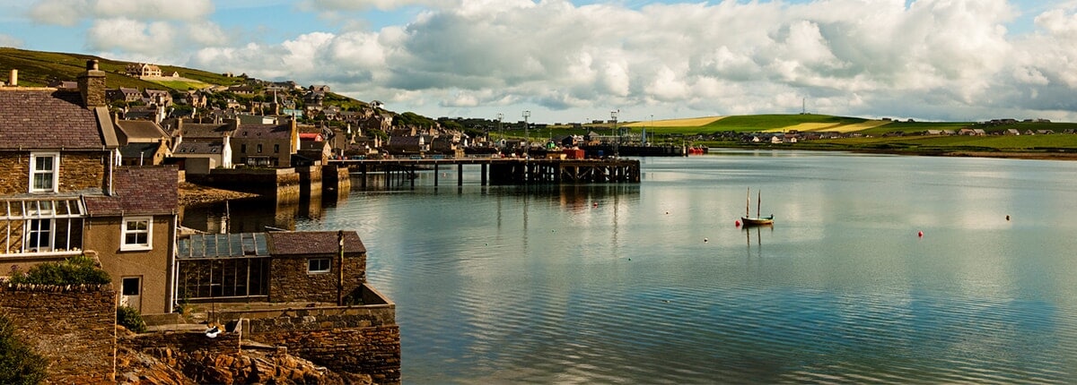 view of the harbor in kirkwall, orkney islands, scotland