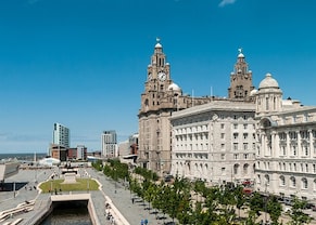 the three graces by the waterfront in liverpool, england 