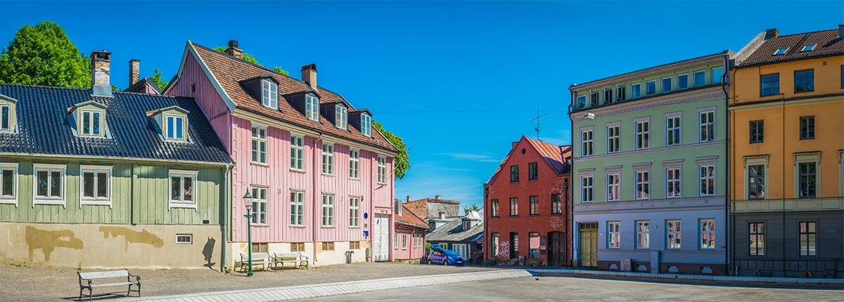 colourful townhouses villas in oslo, norway