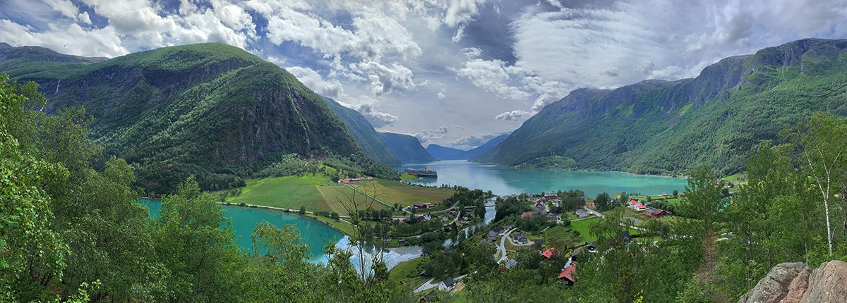 panoramic view of the town of skjolden, norway