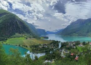 panoramic view of the town of skjolden, norway