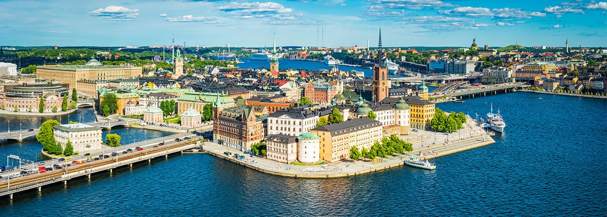 aerial view of the stockholm cityscape on a bright day