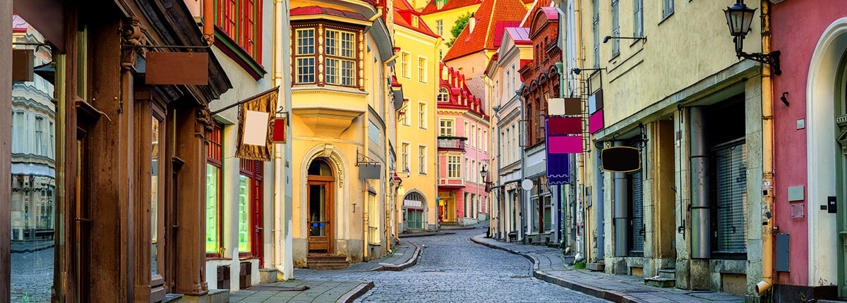 colorful buildings are connected by brick roads ready for guests to explore them